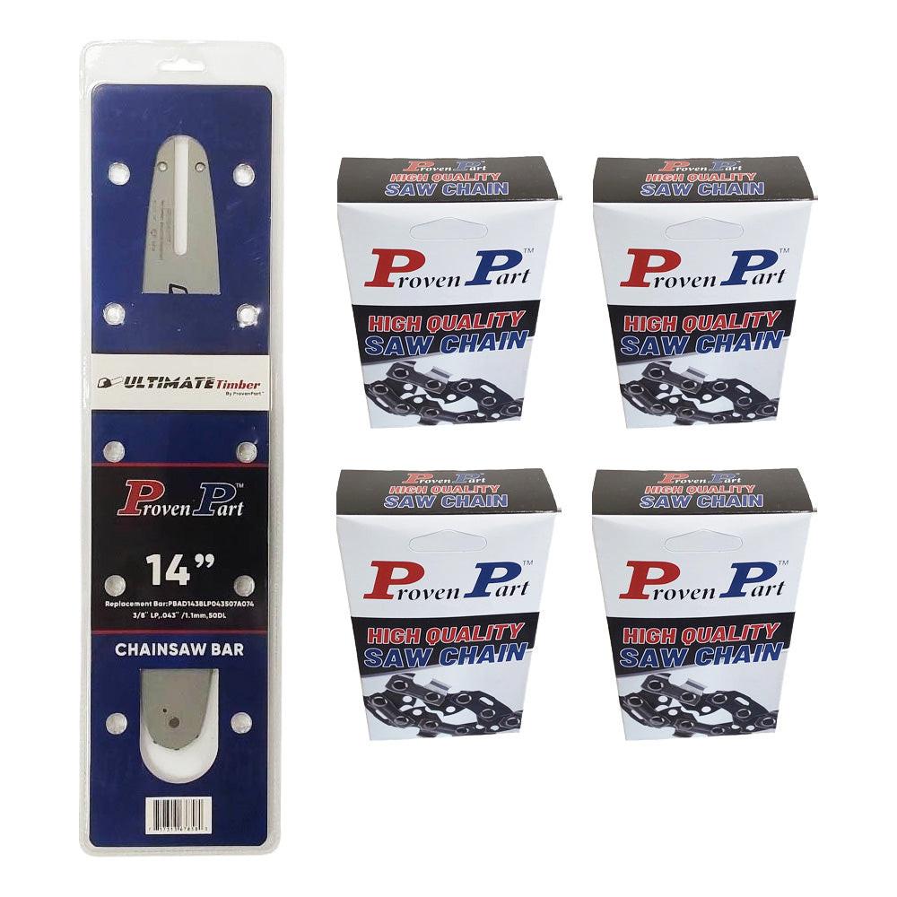 Proven Part 14In Bar and 4 Chains 3/8LP .043 50DL Fits Stihl 020Super 020T, 021, 023C, 023L, 025, 025C 30050003909