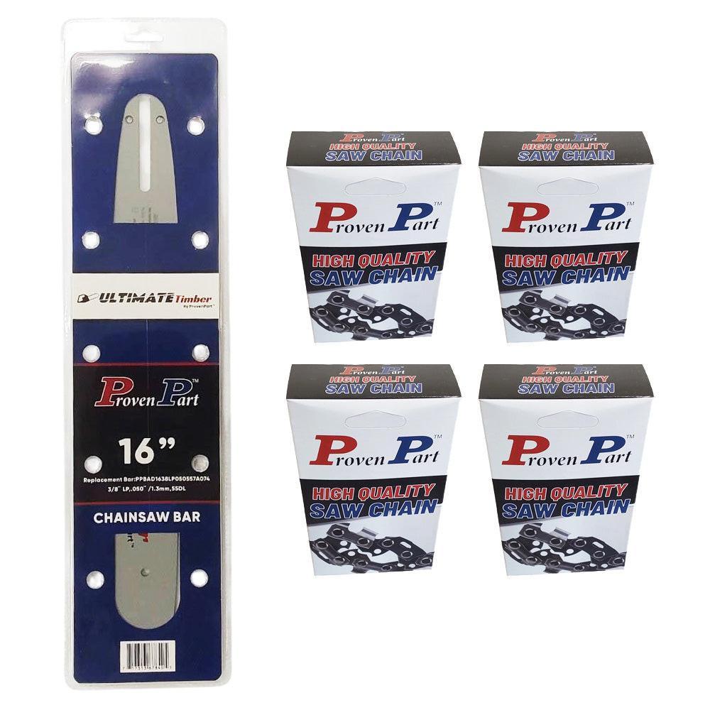 Proven Part 16" Guide Bar And 4 Pack Full Chisel Chain Combo 3/8"LP .050" 55DL Fits Stihl 3005 000 4813