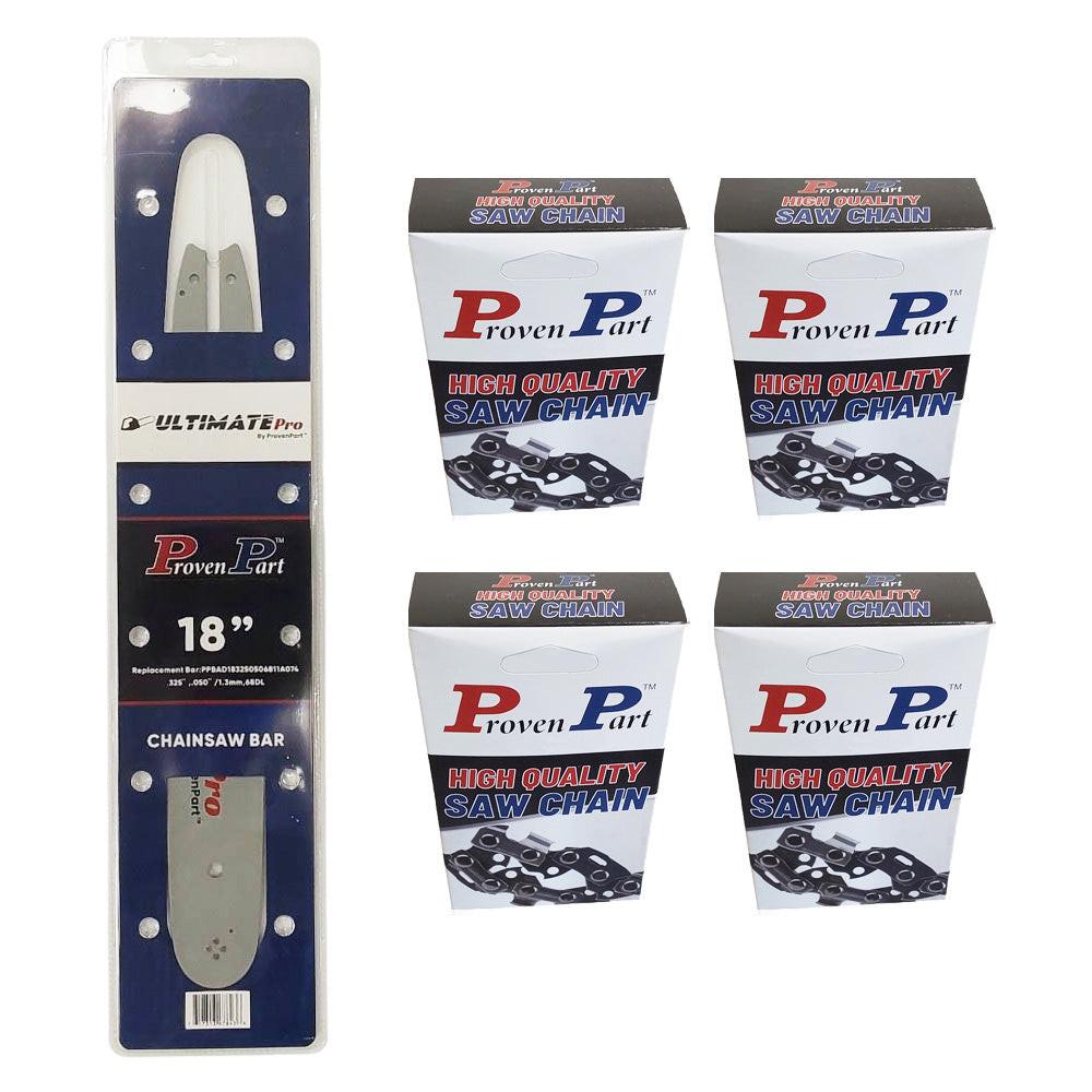 Proven Part 18In Bar and 4 Chains .325 .050 68DL Fits Stihl MS 230, MS 230C, MS 230C‑BE, MS 241C‑M 3005‑008‑7017, 180TXLBA074