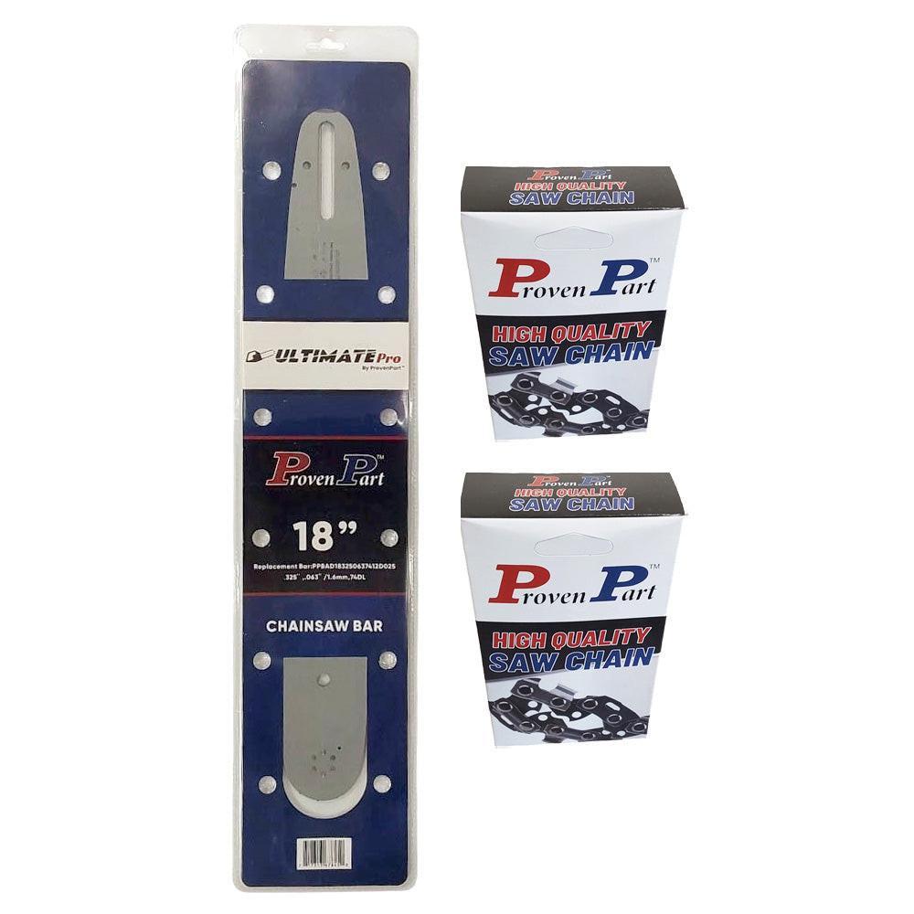 Proven Part 18" Guide Bar And 2 Pack Full Chisel Chain .325" .063" 74DL Fits Stihl 3003 008 6817