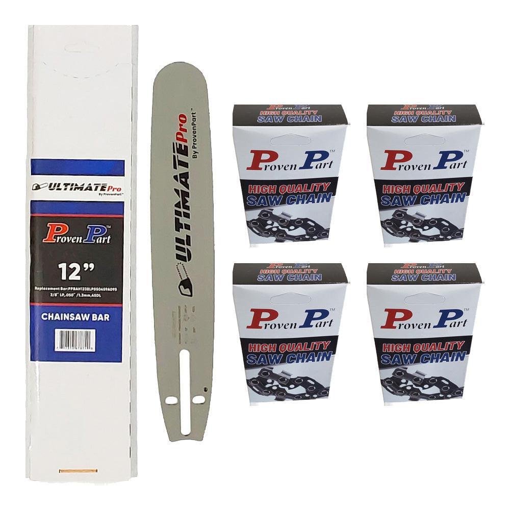 Proven Part 12In Bar and 4 Chains 3/8LP .050 45DL Fits Husqvarna  327P4X, 327P5X, 327PT5S, 334T 5019592‑45, 120SXEA095
