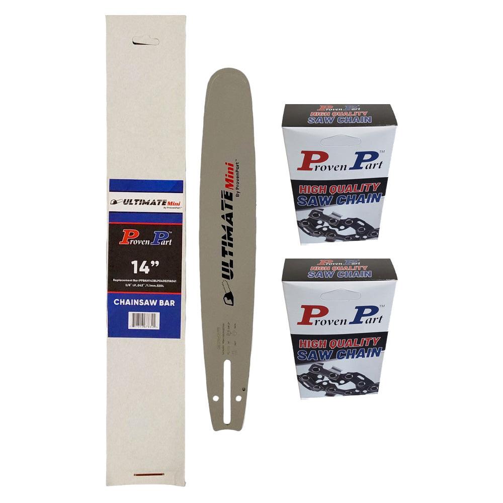 Proven Part 14In Bar and 2 Chains 3/8LP .043 52DL Fits EGO CS1400 56V , CS1401 56V Lithium Ion, CS1600, CSX3000 AG1400