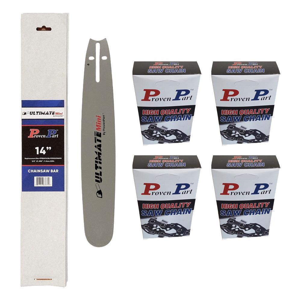 Proven Part 14In Bar and 4 Chains 3/8LP .050 52DL Fits Husqvarna  135, 140, 236, 240E, 316 electric, 334T 5019592‑52, HL‑280‑52