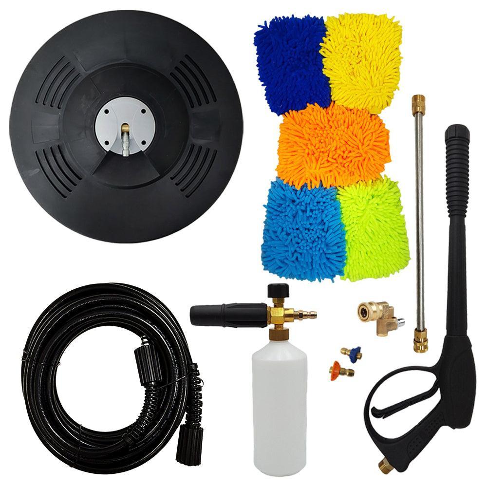 Proven Part 15" Floor Scrubber, 50' Hose, Pro-Gun Kit & Quick Connect, 1/4" Quick Connect Pivoting Coupler, Nozzle Kit, Foam Lance, (5) Microfiber Mitts