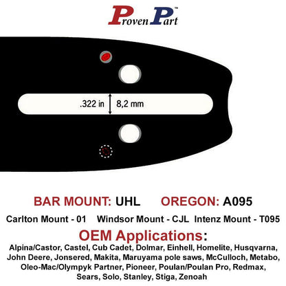 Proven Part 14In Chainsaw Bar .325 .043 59DL Fits Husqvarna  T435, T535i, T535i XP,  540i XP 596553659