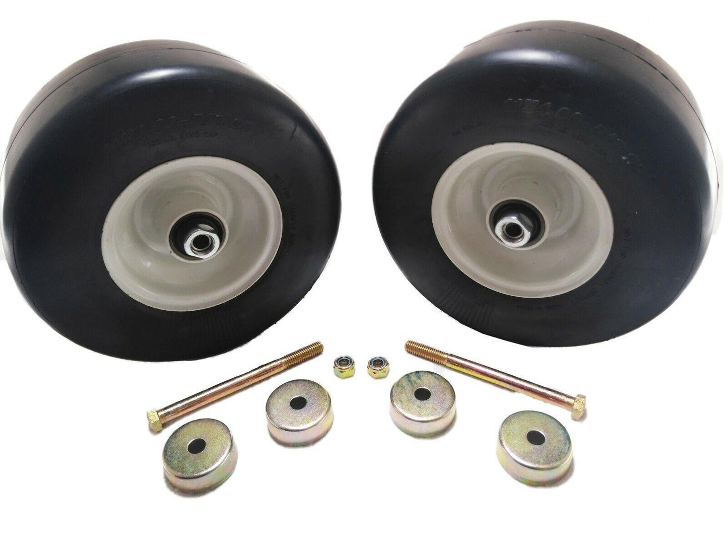 Proven Part 2 Pack 11X400X5 White No-Flat Front Solid Tire Puncture Proof For 103-9591 110-9965 103-8717 Includers Bearings Axle Bolt and Dust CoversFor 103-2768 1-633585 126-5359 103-0063