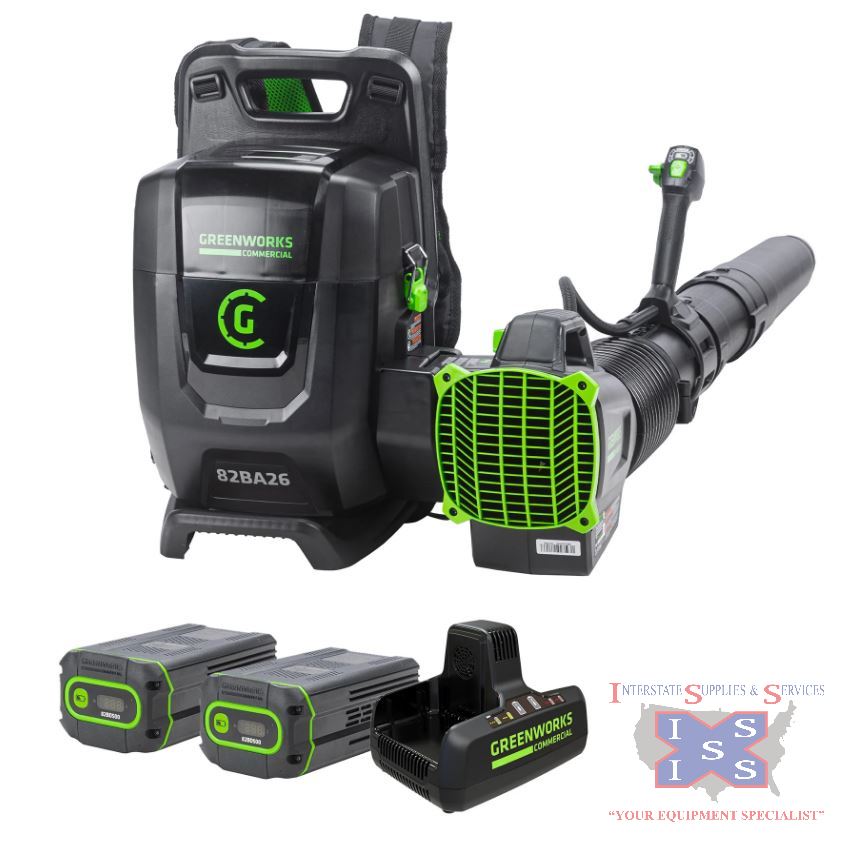 Dual Port Backpack Blower 82V with Two 5Ah Batteries and Dual P