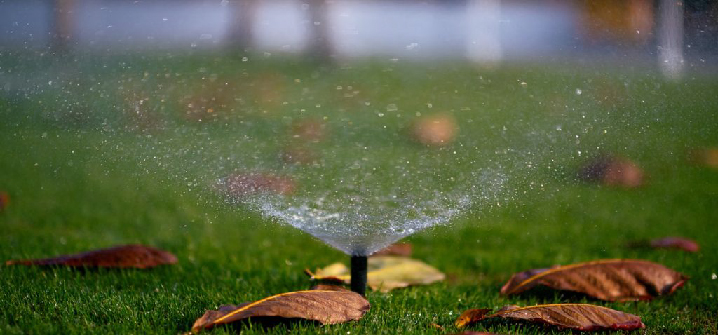 sprinkler head watering a lawn
