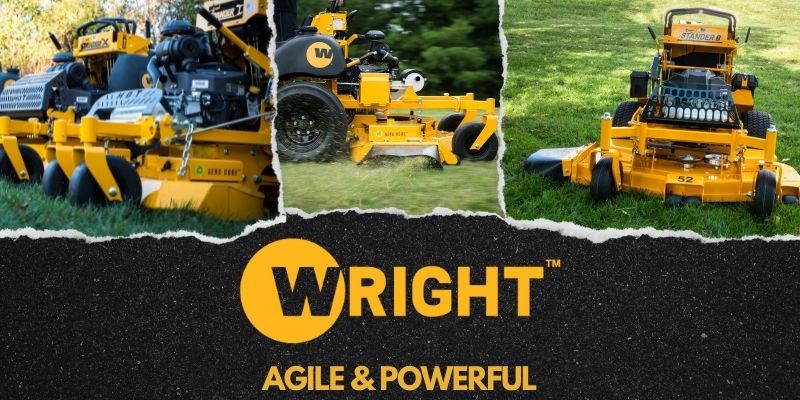 A collage of different Wright mowers