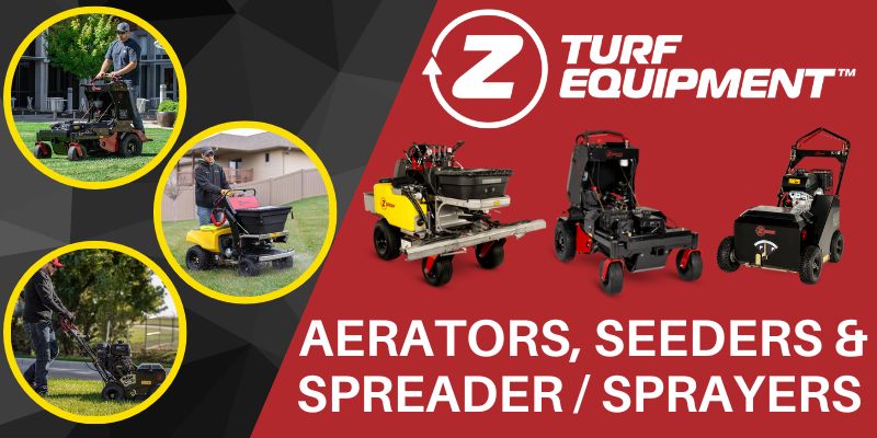 Z Turf Equipment in use including their sprayer, aerator and seeder