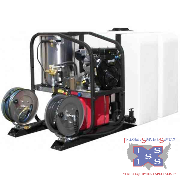 200 gallon TOW & STOW with hose reels, HOT WASH SKID GX390 Honda - Click Image to Close