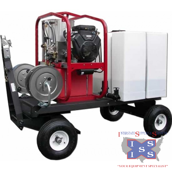 200 gallon TOW & STOW with hose reels, HOT WASH SKID 570cc Vangu - Click Image to Close